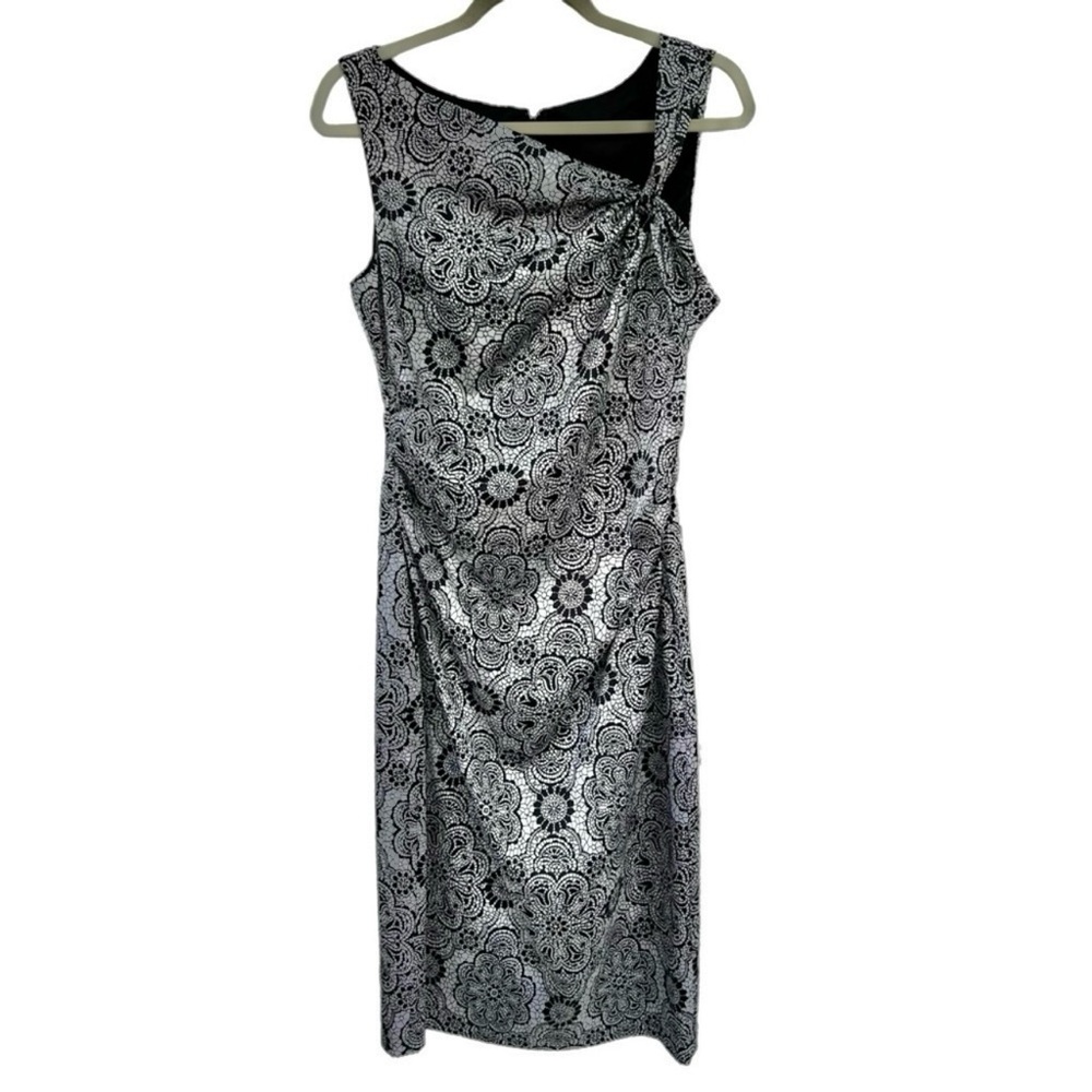 MAGGY LONDON Silver Black Sleeveless Lined NEW Dress 12